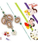 Pearl And Zardosi Work Family Rakhi Set With 2 Kids Rakhis