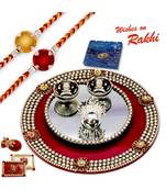 Crystal Studded Rakhi Pooja Thali With Set Of 2 Rakhis