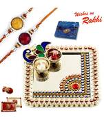 Elegant Handcrafted Peacock Design Rakhi Thali With Set Of 2 Rakhis
