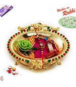 Golden Polish Meena Work Rakhi Thali With Rakhis