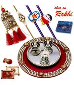 Crystal Studded Rakhi Pooja Thali With Family Rakhi Set