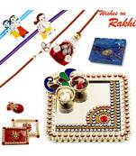Elegant Handcrafted Peacock Design Rakhi Thali With Family Rakhi Set