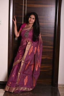 Wine Chanderi saree 1