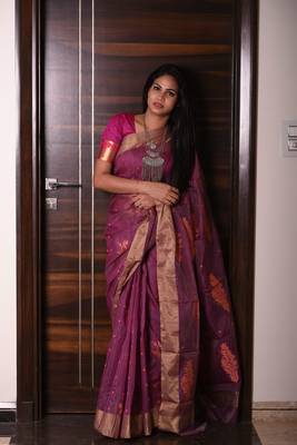 Wine Chanderi saree 2