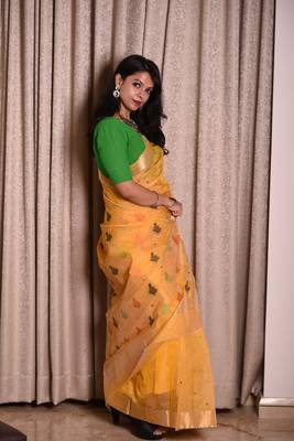 Yellow Chanderi with multicolor buttis 1