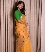 Yellow Chanderi with multicolor buttis