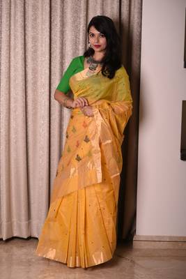 Yellow Chanderi with multicolor buttis 2