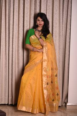 Yellow Chanderi with multicolor buttis 3