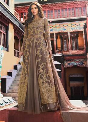 Brown embroidered net salwar 1