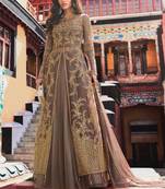 Brown embroidered net salwar