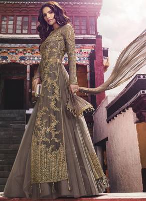 Brown embroidered net salwar 2