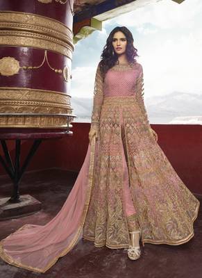 Pink embroidered net salwar 1