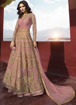 Pink embroidered net salwar 2