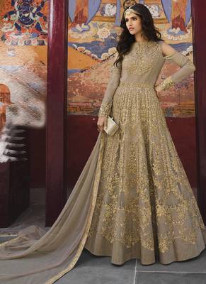 Beige Embroidered Net Salwar 1