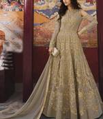 Beige Embroidered Net Salwar