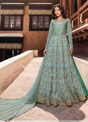 Sky-Blue Embroidered Net Salwar 1