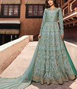 Sky-Blue Embroidered Net Salwar