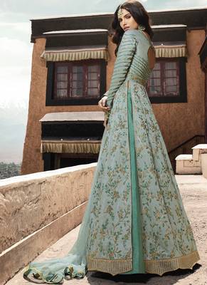 Sky-Blue Embroidered Net Salwar 3