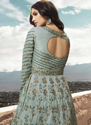 Sky-Blue Embroidered Net Salwar 4