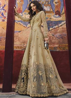 Beige embroidered silk blend salwar 1