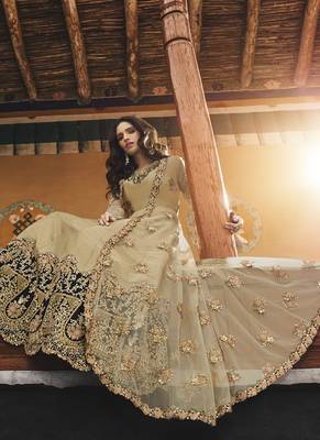 Beige embroidered silk blend salwar 2