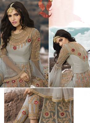 Grey Embroidered Net Salwar 4
