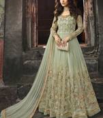 Sea-green embroidered net salwar