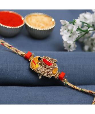 Brown Elephant Motif Zardosi Rakhi 1