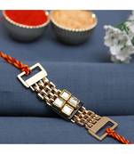 Metallic Bracelet Style Rakhi Embedded With Stones