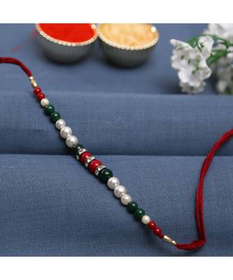 Fabulous Green & Maroon Beads Bracelet Style Rakhi With Pearl & Ad 1