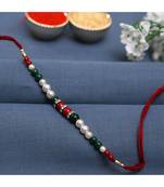 Fabulous Green & Maroon Beads Bracelet Style Rakhi With Pearl & Ad