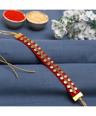 Red Stone Studded Bracelet Rakhi 1