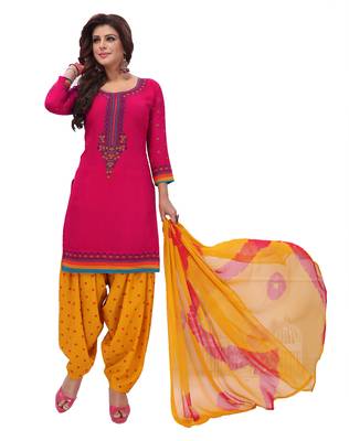 Pink & Yellow Printed Women's Unstitched Salwar Suits dress material with Dupatta 1