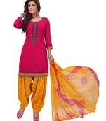 Pink & Yellow Printed Women's Unstitched Salwar Suits dress material with Dupatta