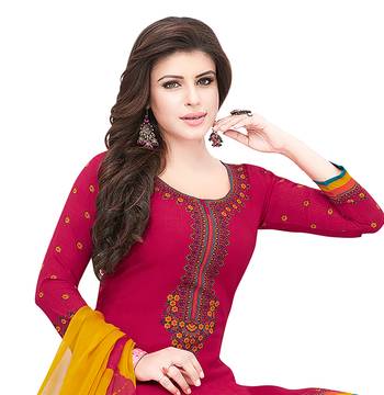 Pink & Yellow Printed Women's Unstitched Salwar Suits dress material with Dupatta 3