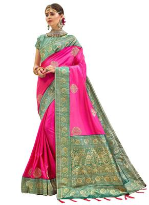 Pink Plain Silk Saree With Blouse 1