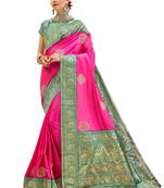 Pink Plain Silk Saree With Blouse