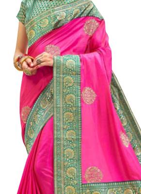 Pink Plain Silk Saree With Blouse 2