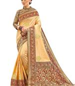 Beige Plain Silk Saree With Blouse