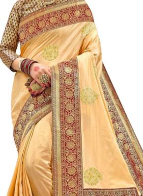 Beige Plain Silk Saree With Blouse 2