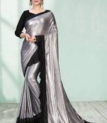 Silver plain silk saree with blouse