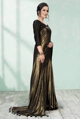 Gold plain silk saree with blouse 4