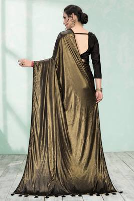 Gold plain silk saree with blouse 5