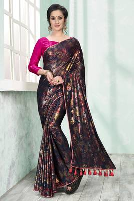 Blue plain silk saree with blouse 2