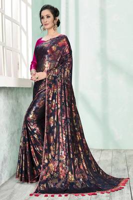 Blue plain silk saree with blouse 3