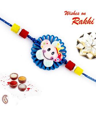 Blue Cut Work Smiley Motif Kids Rakhi 1