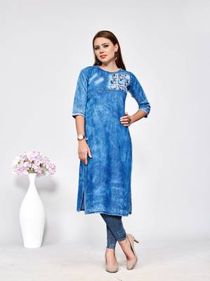 Women's Blue Denim Cotton Preety Designer Kurtis 1