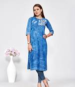 Women's Blue Denim Cotton Preety Designer Kurtis