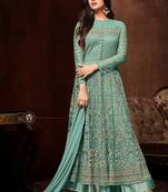 Turquoise  Heavy Embroidered Net Anarkali Suit