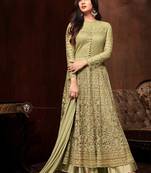 Olive Heavy Embroidered Net Anarkali Suit